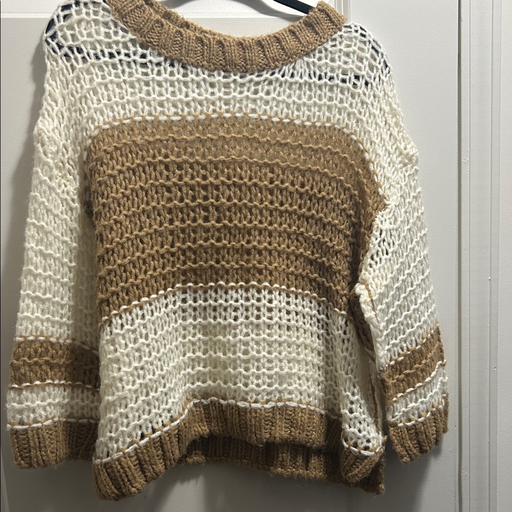 Free People Knit Sweater - Cream and Brown